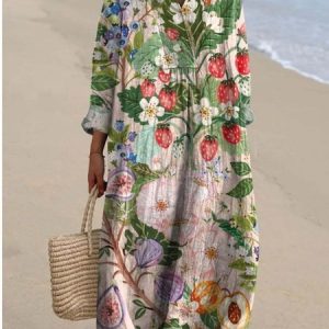Women Floral V Neck Long Sleeve Comfy Casual Maxi Dress, Maxi, color:Pink|size:4XL, catalog Noracora shop