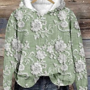 Women's 3D Flowers Spring/Fall Long Sleeve Vintage Daily Hoodie, JustFashionNow Sweatshirts & Hoodies, color:Green|size:5XL,