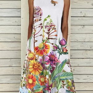Women Floral Crew Neck Sleeveless Comfy Casual Maxi Dress, Dresses, color:As Picture|size:3XL, catalog Noracora shop