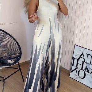 Tie Dye Print Round Neck Sleeveless Jumpsuit with Belt, women Jumpsuits, ChicMe catalog