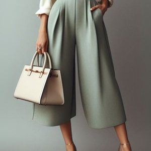 Urban Plain Fashion Wide Leg Pants With Belt, Pants, color:Green|size:XXL, Stylewe