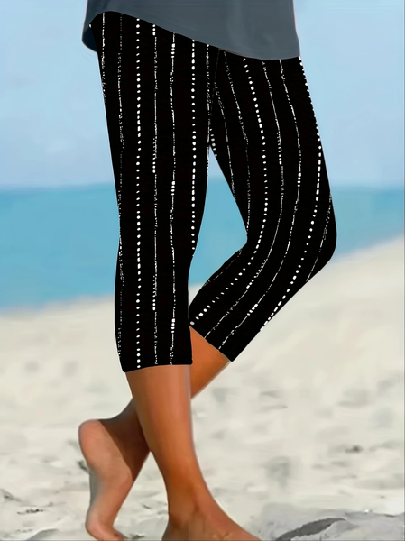 Women Striped Capris Elastic Waist Pant Casual Summer Trousers, JustFashionNow Leggings, color:Black|size:XXL,