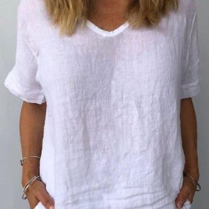 Women Plain Short Sleeve Blouse Summer Crew Neck Daily Casual Top, JustFashionNow Shirts, color:White|size:XXL,