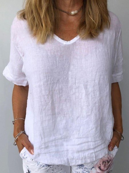 Women Plain Short Sleeve Blouse Summer Crew Neck Daily Casual Top, JustFashionNow Shirts, color:White|size:XXL,