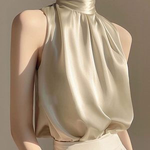 Elegant Plain Stand Collar Tank Top, Tanks and Camis, color:Champagne|size:XXL, Stylewe