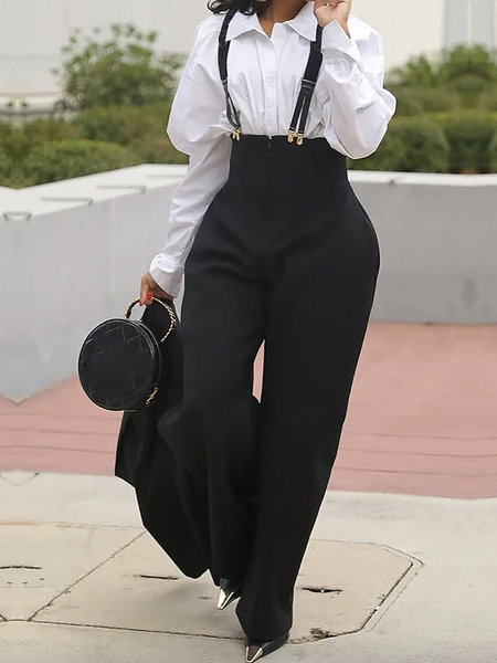 Urban Plain Overall Bib Pants, Jumpsuits, color:Black|size:XXL, Stylewe