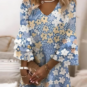 Women Floral V Neck Half Sleeve Comfy Boho Midi Dress, Dresses, color:As Picture|size:4XL, catalog Noracora shop