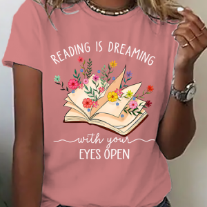 Reading Is Dreaming With Your Eyes Open Cotton T-Shirt, T-shirts, Lilicloth.com