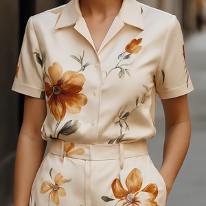 Elegant Floral Buttoned Shirt, Blouses and Shirts, color:As Picture|size:XXL, Stylewe