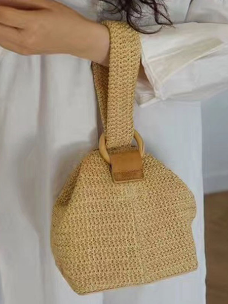 Vacation Casual Simple Weave Handbag, Bags, color:Khaki, Stylewe