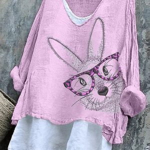 Vintage Easter (rabbit) V Neck Long Sleeve T-shirt, T-shirts, color:Purple|size:4XL, catalog Noracora shop