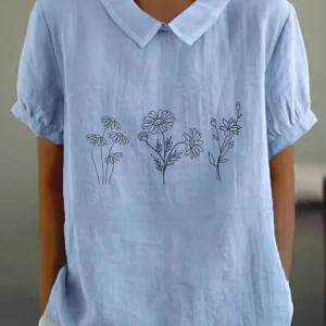 Casual Cotton Simple Floral Daisy Print Loose Blouse For Women, Blouses, color:Blue|size:4XL, catalog Noracora shop