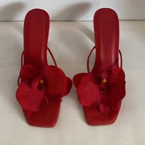 Elegant Plain Slip On Block Heel Stiletto Sandals, Slippers, color:Wine Red|size:40, catalog Noracora shop