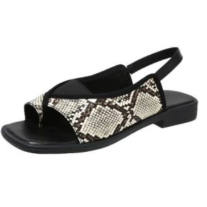 Vintage Geometric Slip On Flat Heel Thong Sandals, Sandals, color:Snakeskin|size:43, catalog Noracora shop