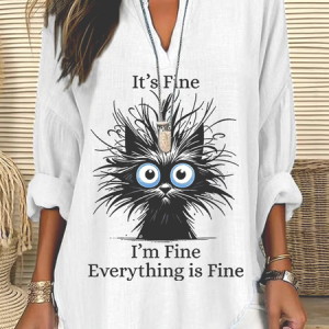 V Neck Long Sleeve Animal Regular Micro-Elasticity Regular Fit Shirt For Women, Shirts, color:White|size:4XL, catalog Noracora shop