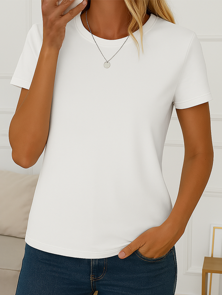 Women Plain Crew Neck Casual Short Sleeve T-shirt, Tees & T-shirts, Roselinlin - Online Catalog - Image 3
