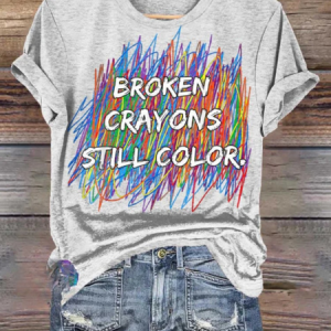 Broken Crayons Still Color Mental Health Awareness T-Shirt, T-shirts, color:White|size:4XL, catalog Noracora shop
