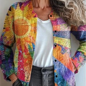 Women Knitted Striped Long Sleeve Comfy Casual Cardigan, Cardigans, color:As Picture|size:5XL, catalog Noracora shop