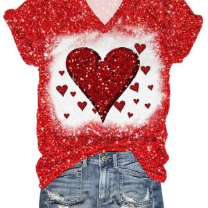 Women's Love Valentine's Day Casual V-Neck Printed T-Shirt, T-shirts, Lilicloth.com