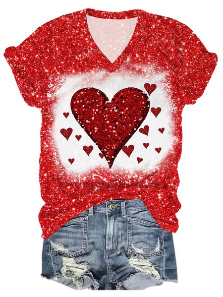 Women's Love Valentine's Day Casual V-Neck Printed T-Shirt, T-shirts, Lilicloth.com