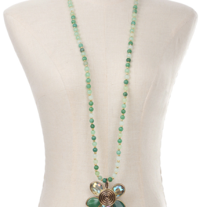 Glass Beads Long Tassel Sweater Chain Flower Pendant Color, Necklaces, color:Green, Stylewe