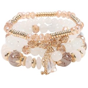 4pcs Bohemian Crystal Stone Beaded Stackable Tassel Bracelets Set, women Bracelet, ChicMe catalog