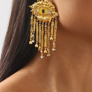 Exaggerated Devil Eye Tassel Earrings, Earrings, color:Yellow, Stylewe