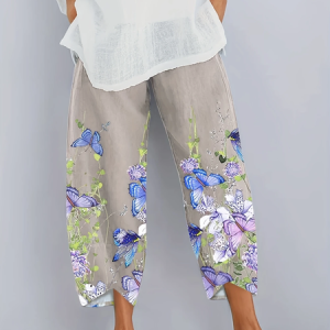 Women Floral Capris Pant Casual Summer Trousers, JustFashionNow Pants, color:Light Khaki|size:5XL,