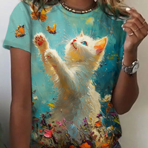 Cat Vintage Print T-Shirt, T-shirts, Lilicloth.com