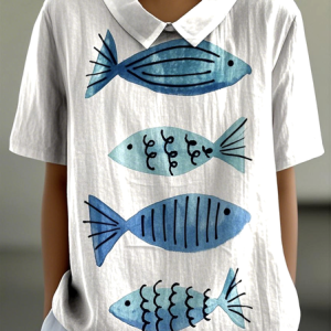 Shirt Collar Short Sleeve Animal Regular Micro-Elasticity Regular Fit Shirt For Women, Shirts, color:White|size:4XL, catalog Noracora shop