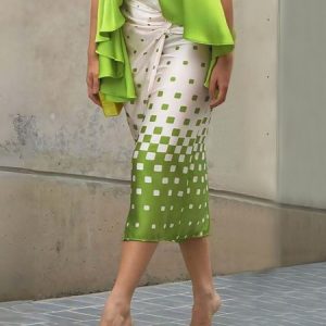 Elegant Knot Front Polka Dots Midi Skirt, Skirts, color:Green|size:XXL, Stylewe