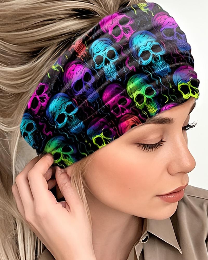 Halloween Skull Pattern Headband Workout Yoga Hair Scarfs Strechy Wide Knotted Headbands, women Hair, ChicMe catalog