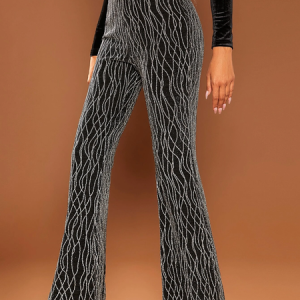 Women 3D Printing Long Pant Casual Spring/Fall Trousers, JustFashionNow Pants, color:Black-silver|size:4XL,