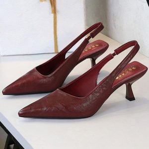 Spool Heel Plain Flat, Heels, color:Wine Red|size:40, Stylewe