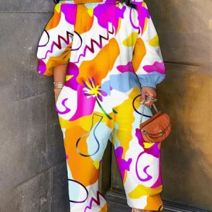 Vacation Printing Random Print Off The Shoulder Jumpsuit, Jumpsuits, color:As Picture|size:XXL, Stylewe