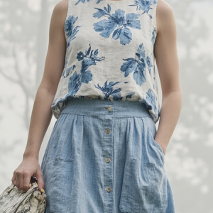 Linen Casual Floral Crew Neck linen-cotton Tank Top, Tank Tops & Camis, Roselinlin - Online Catalog