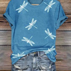 Casual Floral V Neck Short Sleeve T-shirt, T-shirts, color:Lake Blue|size:4XL, catalog Noracora shop