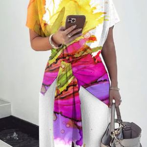 Casual Floral Printing Crew Neck Raglan Sleeve T-shirt, Tees, color:As Picture|size:XXL, Stylewe