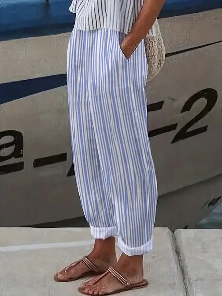 Women Striped Long Pant Casual Spring/Fall Trousers, JustFashionNow Pants, color:Blue|size:5XL,