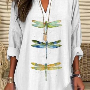 Shawl Collar Half Sleeve Animal Regular Loose Blouse For Women, Blouses, color:White|size:4XL, catalog Noracora shop