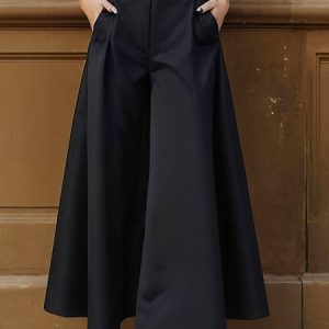 Urban Plain Wide Leg Pants No Belt, Pants, color:Black|size:XXL, Stylewe