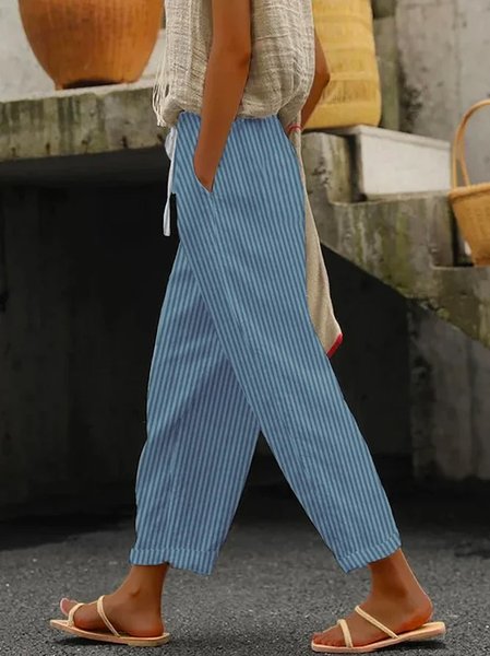 Women Striped Long Pant Casual Spring/Fall Trousers, JustFashionNow Pants, color:Blue|size:5XL
