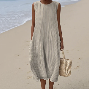 Women Striped Crew Neck Sleeveless Comfy Casual Maxi Dress, Maxi, color:Khaki|size:4XL, catalog Noracora shop