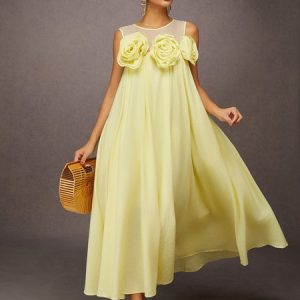 Vacation Breezy Bloom 3D Floral Maxi Dress, Maxi Dresses, color:As Picture|size:XXL, Stylewe