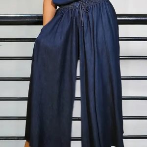 Plus Size Plain Loose Casual Faux Demin Jeans, Plus Pants, color:Blue|size:4X, Stylewe