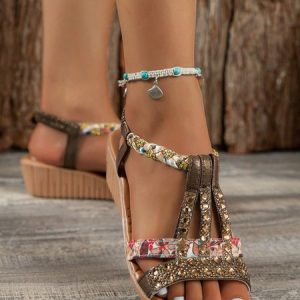 Boho Floral Breathable Slip On Block Heel Wedge Sandals Printing, Sandals, color:Brown|size:42, catalog Noracora shop