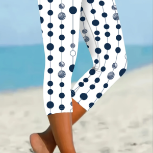 Women Polka Dots Capris Elastic Waist Pants Casual Summer Trousers, JustFashionNow Leggings, color:White|size:XXL,