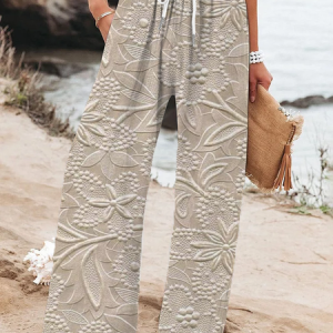 Women Floral Long Pant Casual Spring/Fall Trousers, JustFashionNow Pants, color:Apricot|size:4XL,