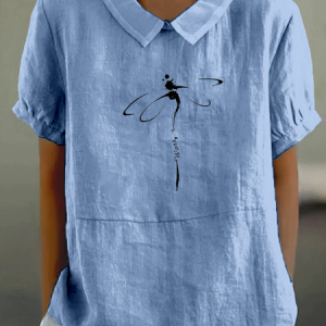 Shawl Collar Half Sleeve Dragonfly Regular Loose Blouse For Women, Blouses, color:Blue|size:4XL, catalog Noracora shop