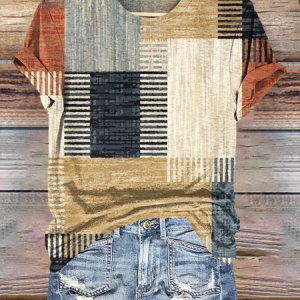 Casual Color Block Pattern Crew Neck Short Sleeve T-shirt, T-shirts, color:Black|size:4XL, catalog Noracora shop